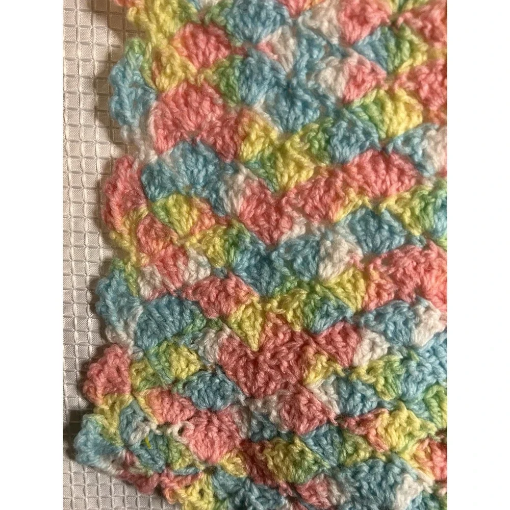 HAND CRAFTED CROCHETED PASTEL MULTI BABY BLANKET/THROW  Afghan‎ 29x37